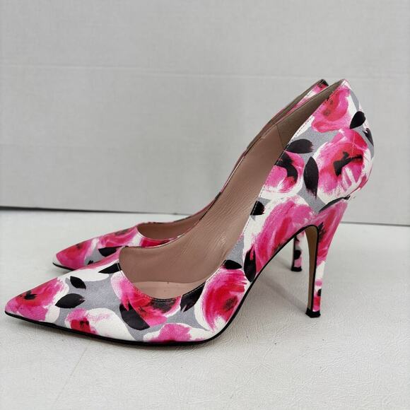 Kate Spade Pump Heels Size 8.5  Licorice Pink Floral Leather Pointed Toe Italy - Picture 4 of 8